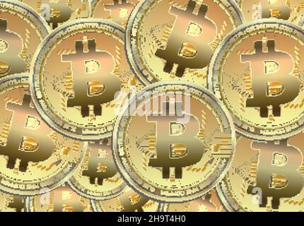 Bitcoin Hintergrund, Goldmünzen Vektor Stock Vektor
