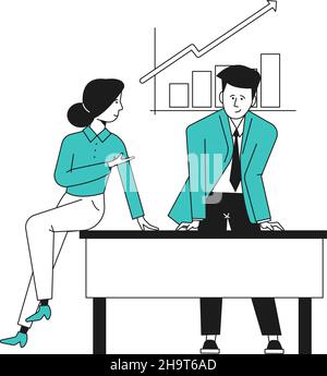 Geschäftstreffen. Personen, die über Zahlen von Diagrammstatistiken diskutieren Stock Vektor