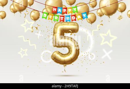 Happy Birthday 5 Jahre Jubiläum der Person Geburtstag, Luftballons in Form von Zahlen des Jahres. Vektorgrafik Stock Vektor