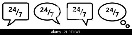 24 7 Symbol in Sprechblase, andere Version. Kontakt für Nonstop Support Konzept Stock Vektor