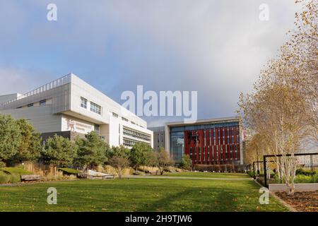 Birmingham West Midlands, Großbritannien, Dezember 1st 2021: Die Parkside- und Curzon-Gebäude der Birmingham City University mit Blick auf den Eastside City Park. Stockfoto