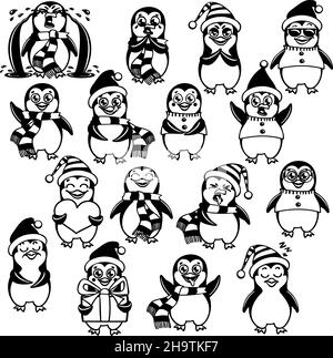 Vektor weihnachten Pinguin Umriss schwarz eine Farbe Stock Vektor