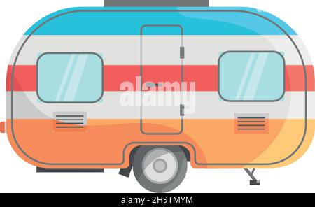 Anhänger mit mehrfarbigen Streifen. Drucken Abenteuer auf Auto für Transport Campingplatz, Symbol flache Vektor-Illustration isoliert auf weißem Hintergrund Stock Vektor