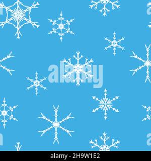 Weihnachten nahtlose Muster Schneeflocke auf blauem Hintergrund in flachen geometrischen Stil. Stock Vektor