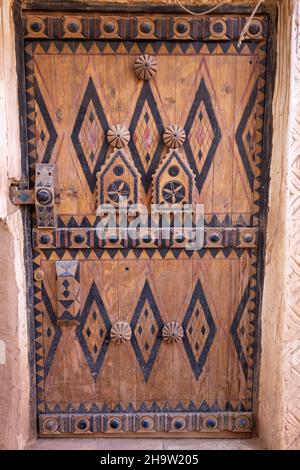 Traditionelle arabische Holztürschnitzereien, Provinz Riad, Saudi-Arabien Stockfoto