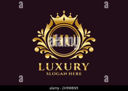 HU Letter Royal Luxury Logo-Vorlage in Vektorgrafik für luxuriöse Branding-Projekte und andere Vektorgrafik. Stock Vektor