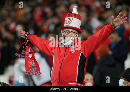 Lissabon, Portugal. 08th Dez 2021. Der SL Benfica-Fan schaut vor dem UEFA Champions League Group E-Spiel zwischen SL Benfica und FK Dynamo Kiew am 8th. Dezember 2021 im Estadio da Luz, Lissabon, nach. Portugal Valter Gouveia/SPP Quelle: SPP Sport Press Foto. /Alamy Live News Stockfoto