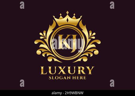 KJ Letter Royal Luxury Logo-Vorlage in Vektorgrafik für luxuriöse Branding-Projekte und andere Vektorgrafik. Stock Vektor