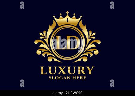 LD Letter Royal Luxury Logo-Vorlage in Vektorgrafik für luxuriöse Branding-Projekte und andere Vektorgrafik. Stock Vektor