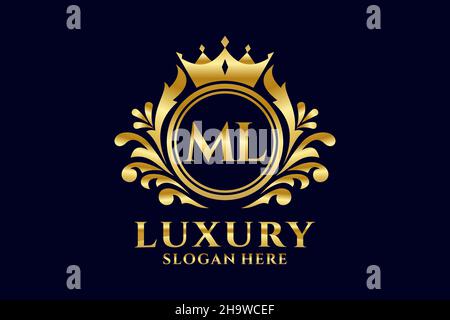 ML Letter Royal Luxury Logo-Vorlage in Vektorgrafik für luxuriöse Branding-Projekte und andere Vektorgrafik. Stock Vektor