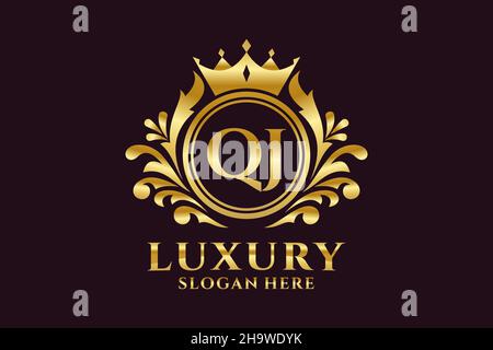 QJ Letter Royal Luxury Logo-Vorlage in Vektorgrafik für luxuriöse Branding-Projekte und andere Vektorgrafik. Stock Vektor