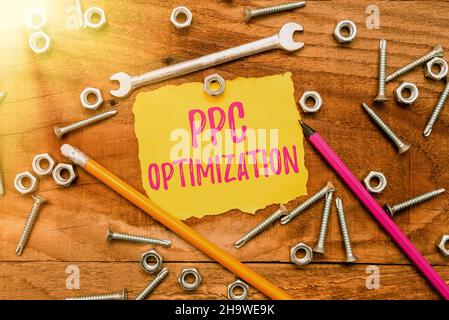 Textunterschrift zur PPC-Optimierung. Business Concept Verbesserung der Suchmaschinen-Plattform für Pay per click New Ideas Brainstoming for Stockfoto