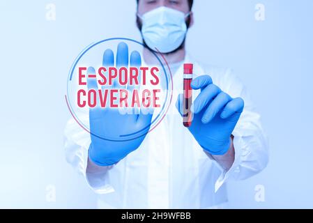 Inspiration zeigt Schild E Sports Abdeckung. Geschäftsansatz Live-Berichterstattung über den neuesten Sportwettbewerb Broadcasting Chemiker präsentiert Blutprobe Stockfoto