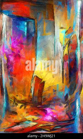 Bunte Bleistift streichelte abstrakte Kunst. Textur und Hintergrund. 2D Abbildung Stockfoto