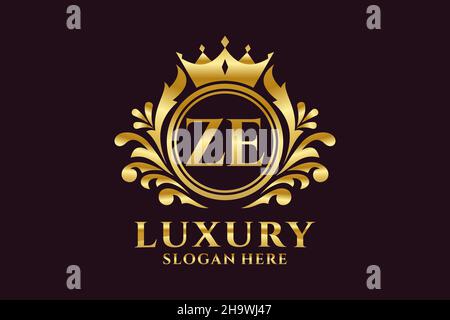 ZE Letter Royal Luxury Logo-Vorlage in Vektorgrafik für luxuriöse Branding-Projekte und andere Vektorgrafik. Stock Vektor