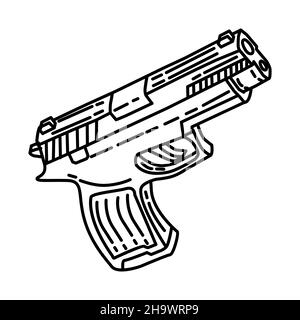 Marine Combat Utility Handgun Teil der Militär-und Marine-Corps Ausrüstungen handgezeichnete Symbol-Set Vektor Stock Vektor