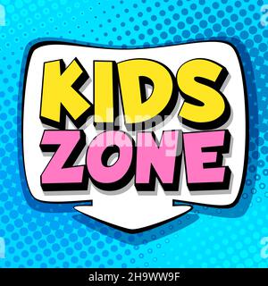 Zonenzeiger für Kinder. Spielplatz-Banner im Kinder-Comic-Stil Stock Vektor