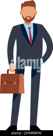 Mann in Anzug mit Aktentasche. Moderner Geschäftsmann-Charakter Stock Vektor