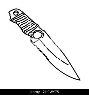 Navy Seal Knife Teil der Militär-und Navy Force Ausrüstung handgezeichnete Icon Set Vektor. Stock Vektor