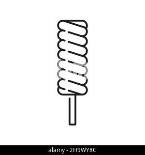 Eis auf Stick mit Glasur isoliert Sommer Dessert dünne Linie Symbol beschichtet. Vector fruchtigen sundae Milch Snack Umriss Zeichen. Erfrischendes Eis, süß Stock Vektor