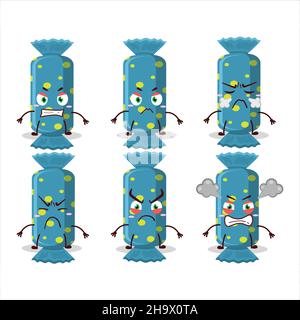Blaue lange Süßigkeiten Paket Cartoon-Charakter mit verschiedenen wütenden Ausdrücke. Vektorgrafik Stock Vektor