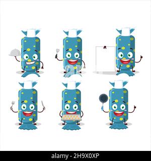 Cartoon-Charakter der blauen langen Süßigkeiten-Paket mit verschiedenen Chef Emoticons. Vektorgrafik Stock Vektor