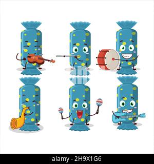 Cartoon-Charakter der blauen langen Süßigkeiten-Paket spielen einige Musikinstrumente. Vektorgrafik Stock Vektor