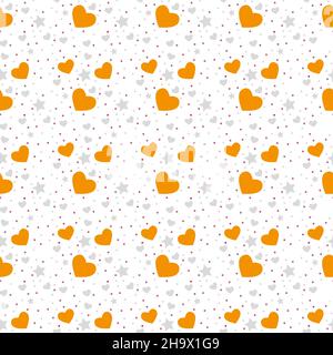 Vektor nahtlose orange und weiß Muster von Punkten und Herzen. Stock Vektor