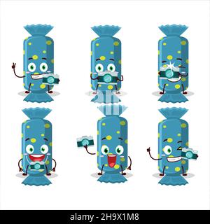 Fotograf Beruf Emoticon mit blauen langen Süßigkeiten Paket Cartoon-Figur. Vektorgrafik Stock Vektor