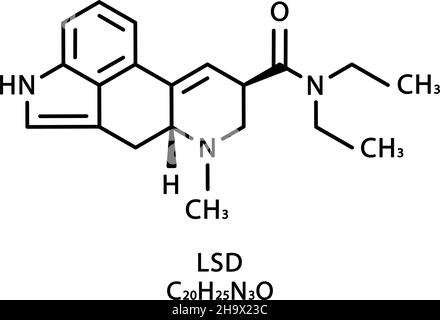 LSD-Molekülstruktur. Lysergische Säure Diethylamid skelettale chemische Formel. Vektordarstellung der chemischen Molekülformel Stock Vektor