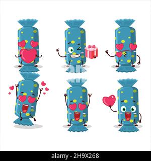 Blaue lange Süßigkeiten Paket Cartoon-Figur mit Liebe niedlichen Emoticon. Vektorgrafik Stock Vektor