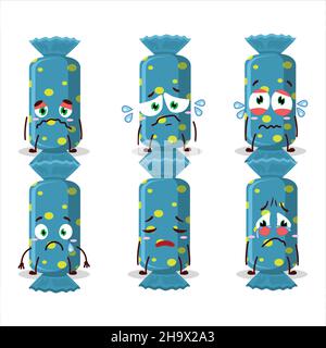 Blaue lange Süßigkeiten Paket Cartoon-Figur mit trauriger Ausdruck. Vektorgrafik Stock Vektor
