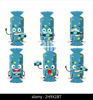 Fotograf Beruf Emoticon mit blauen langen Süßigkeiten Paket Cartoon-Figur. Vektorgrafik Stock Vektor