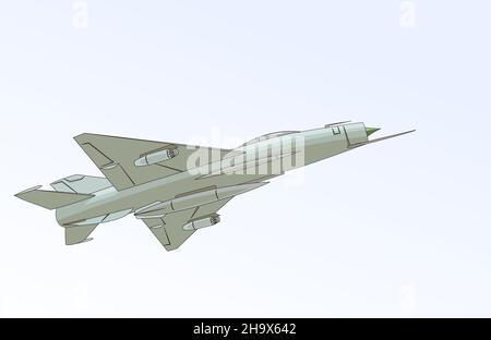 Die Mikoyan-Gurevich MiG-21 (Fishbed) ist ein Überschalljet-Kampfflugzeug, das vom Mikoyan-Gurevich Design Bureau in der Sowjetunion entworfen wurde. Stock Vektor