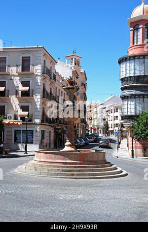 Brunnen auf der Plaza san Sebastian, Antequera, Spanien. Stockfoto