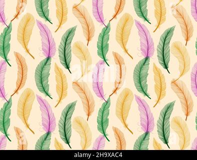 Von Hand gezeichnete Skizze im realistischen Stil mit nahtlosem Federmuster. Stammesamerikaner. Ethnische Dekoration von Boho. Stock Vektor