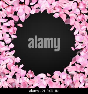 Natur horizontaler Hintergrund.Rosa fallende Sakura Blütenblätter und Blumen. Stock Vektor