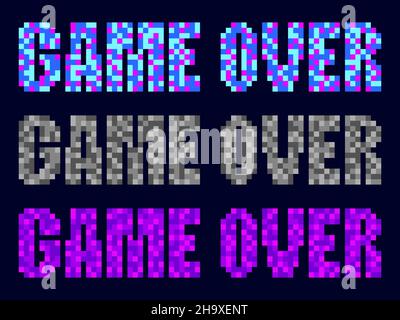 Game Over, Pixel Art. Pixeltext, der über den Verlust im Spiel informiert. Text im 8-Bit Retro-Videospiel-Stil von 80s - 90s. Design für den Druck, Wrapp Stock Vektor