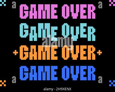 Game Over, Pixel Art. Pixeltext, der über den Verlust im Spiel informiert. Text im 8-Bit Retro-Videospiel-Stil von 80s - 90s. Design für den Druck, Wrapp Stock Vektor