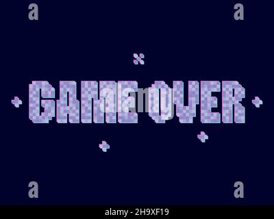 Game Over, Pixel Art. Pixeltext, der über den Verlust im Spiel informiert. Text im 8-Bit Retro-Videospiel-Stil von 80s - 90s. Design für den Druck, Wrapp Stock Vektor