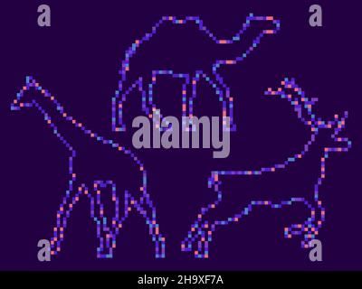 Pixel Tiere Hirsch, Kamel und Giraffe. Tier-Symbole im 8-Bit-Retro-Videospiel-Stil. Pixel-Art-Stil. Design für Banner, Poster und Drucke. Vektor i Stock Vektor