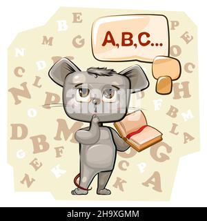 Cute Mouse Baby versucht zu zählen. Zahlen studieren und zählen. Lustiges Tierkind. Abstrakter Hintergrund. Mathematik Illustration für Kinder. Isolieren Stock Vektor