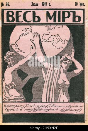 Titelblatt des russischen Empire-Magazins der 'ganzen Welt' (russisch: Весь Мiръ) № 26 für Juli 1911. Stockfoto