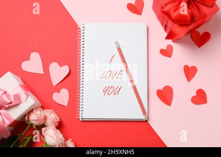 Happy Valentine's Day Komposition mit Text I love you Stockfoto