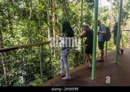 SEPILOK, MALAYSIA - 18. FEBRUAR 2018: Besucher des Bornean Sun Bear Conservation Center in Sepilok, Sabah, Malaysia Stockfoto