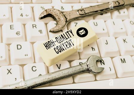 Text zeigt Inspiration Hochwertige Inhalte. Business Showcase Website ist nützlich informativ Einbinden an das Publikum Abstract Typing New Antivirus Stockfoto