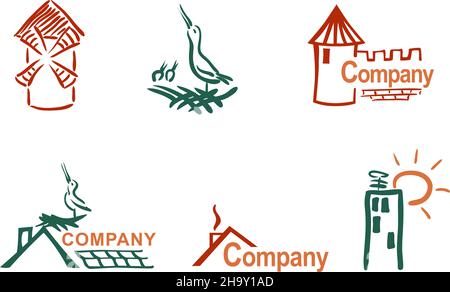 Stilisiertes Haus und Dach. Vektorset. Stock Vektor