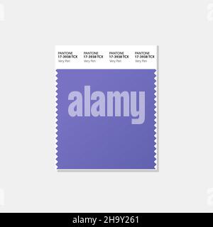 CARLSTADT, NEW JERSEY, USA - 9. DEZEMBER 2021: Ankündigung der pantone-Farbe des Jahres 2022 - PANTONE 17-3938 Very Peri. Pantone-Watchkarte aus Baumwolle. Stock Vektor