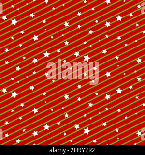 Weihnachtspapier rot und grün gestreifte Sterne Nahtloses Musterdesign Stock Vektor