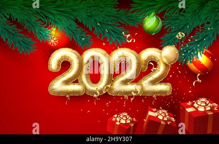 Frohes neues Jahr 2022, Weihnachten Abdeckung festlich. Vektorgrafik Stock Vektor